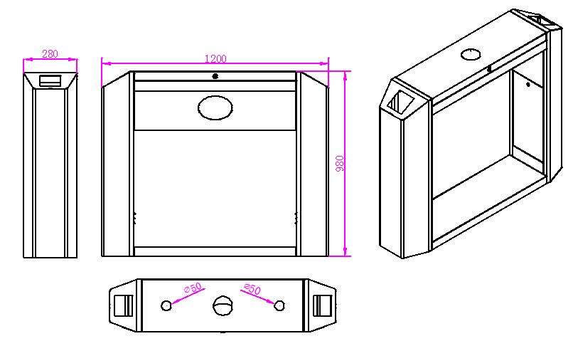 三輥閘外觀尺寸 三輥閘外觀尺寸